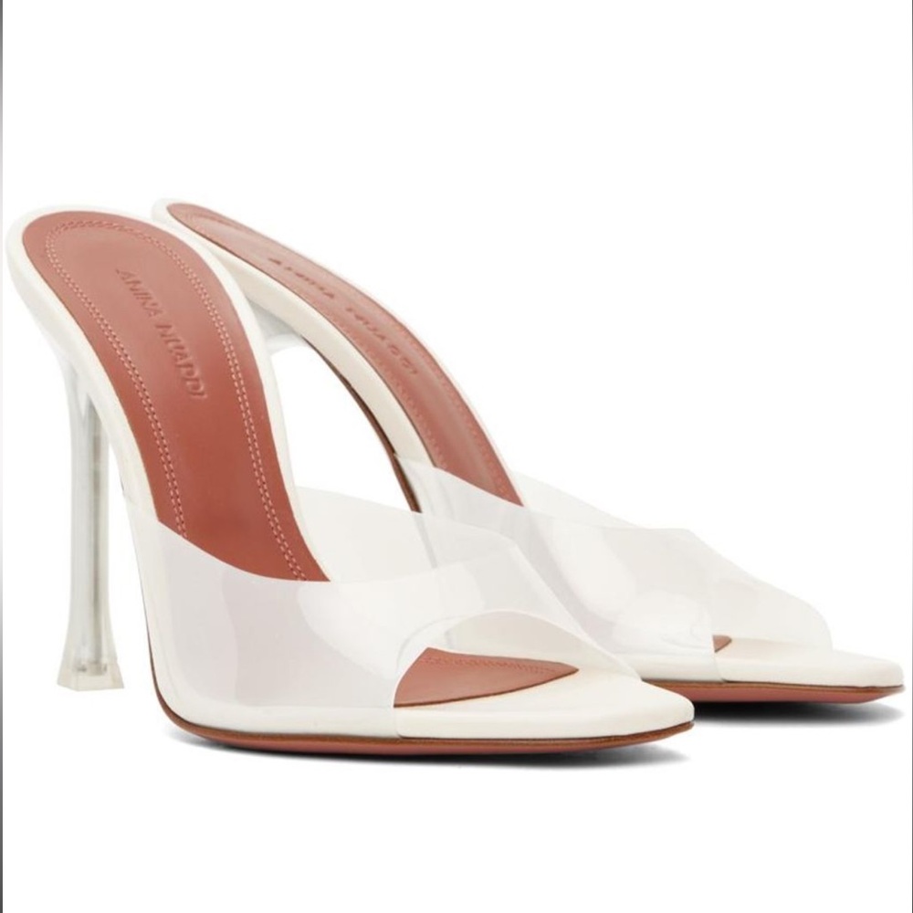 Amina Muaddi Off-White Alexa Glass Slipper 105 Heeled
Sandals Clear-Glass Mules